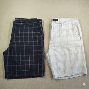 Two Pairs! Gotcha Cargo Skate Grunge Shorts White Blue Check